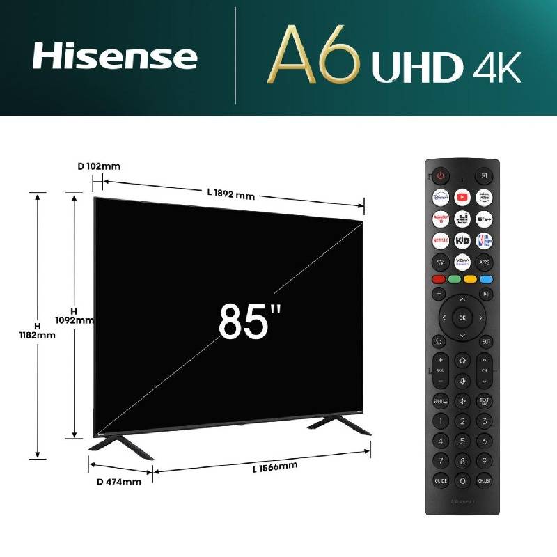 TV HISENSE 85″ SMART SÉRIE Q6N QLED 4K UHD + TV HISENSE 43” OFFERTE – Image 2