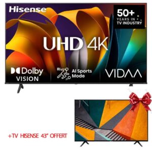 TV HISENSE 85″ SMART SÉRIE A6N LED 4K UHD + TV HISENSE 43” OFFERTE