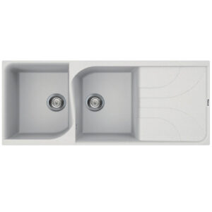 ÉVIER DE CUISINE ENCASTRABLE FOCUS GRANITECK 2 Bacs + ÉGOUTTOIR - Blanc