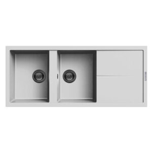 ÉVIER DE CUISINE ENCASTRABLE FOCUS GRANITECK ÉGOUTTOIR + 2 Bacs - Blanc