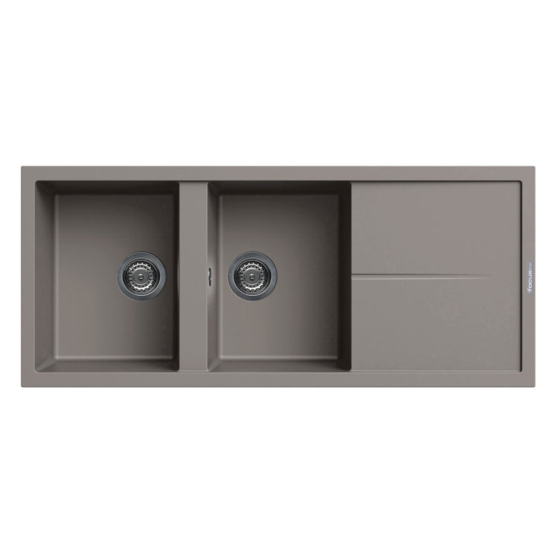 ÉVIER DE CUISINE FOCUS ENCASTRABLE GRANITECK 2 Bacs +ÉGOUTTOIR - GRÉGE
